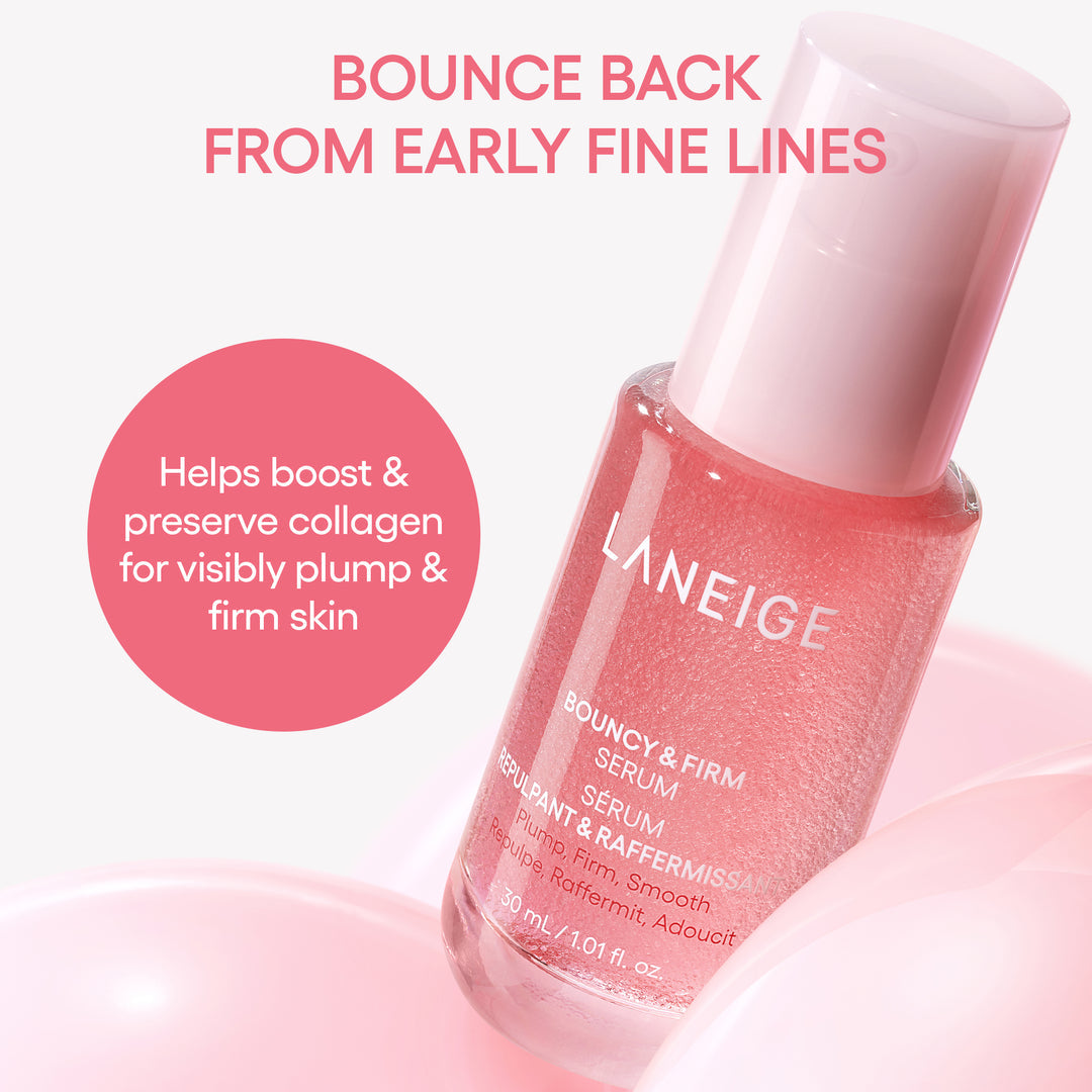 LANEIGE Bouncy & Firm Serum 30ml bottle – Korean anti-aging firming serum
Image 2 (texture): LANEIGE Bouncy & Firm Serum texture with SmoothTech capsules – K-beauty serum
Image 3 (lifestyle): LANEIGE Bouncy & Firm Serum 30ml – peptide and collagen Korean skincare
Image 4 (before/after or flat lay): LANEIGE Bouncy & Firm Collection serum for firmer plumper skin